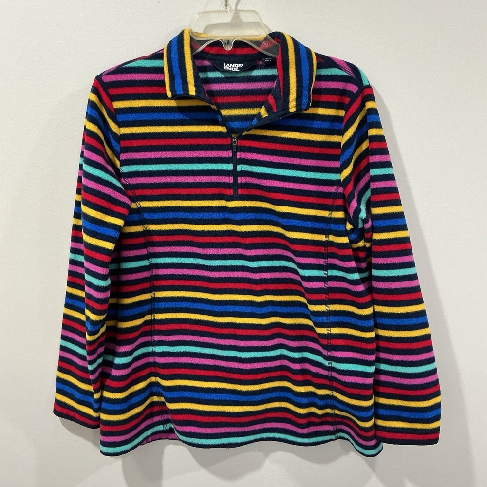 Lands‎ End Pullover Top Womens Size Large Multicolor Rainbow Fleece 1/4 zip